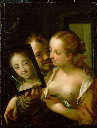 Scherzendes Paar mit einem Spiegel, Hans von Aachen